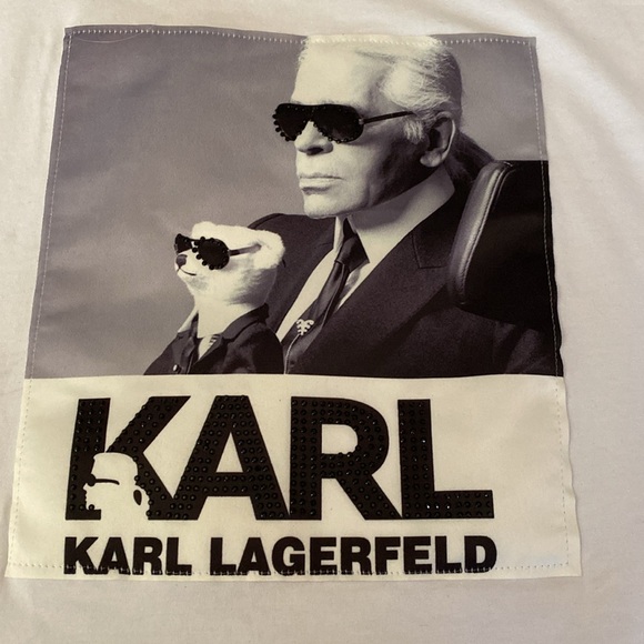 NWT white & Black Tee Top Satin Appliqué Icon Karl Lagerfeld Black Embellishment - Picture 16 of 16